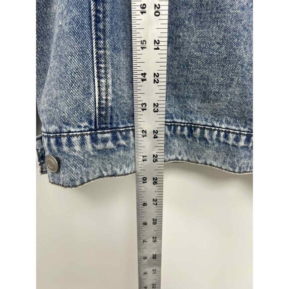 Avec Les Filles Denim Combo Trucker Jacket Size Medium Floral Patchwork Blue - Picture 10 of 10